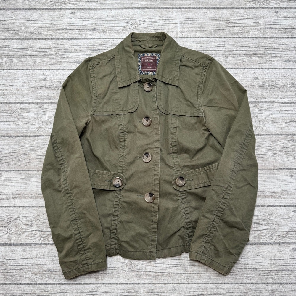 Vintage Old Navy Jacket Women's Small Olive Green Military Utility Field Coat